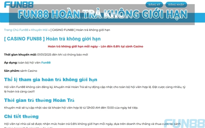 Fun88 hoàn trả không giới hạn