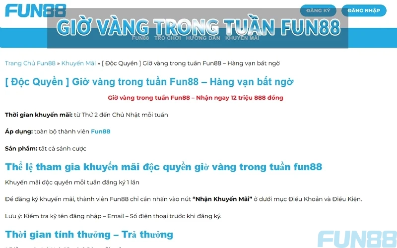 Giờ vàng trong tuần Fun88