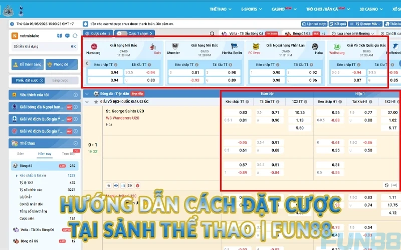 Thể Thao Fun88 - Dự đoán trận đấu nhận thưởng lớn 3 Hướng dẫn cách đặt cược tại sảnh Thể Thao Fun88