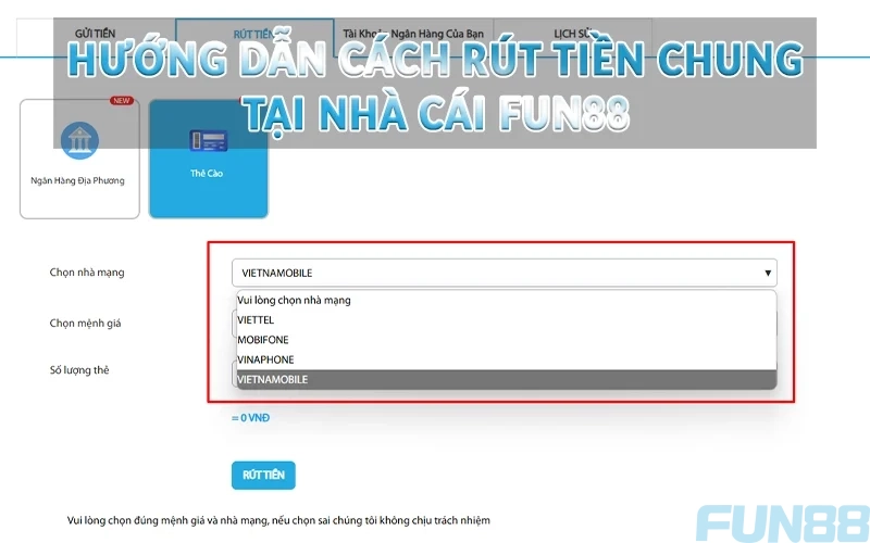 Hướng dẫn rút tiền Fun88 siêu nhanh sau vài phút 3 Hướng dẫn cách rút tiền chung tại nhà cái Fun88