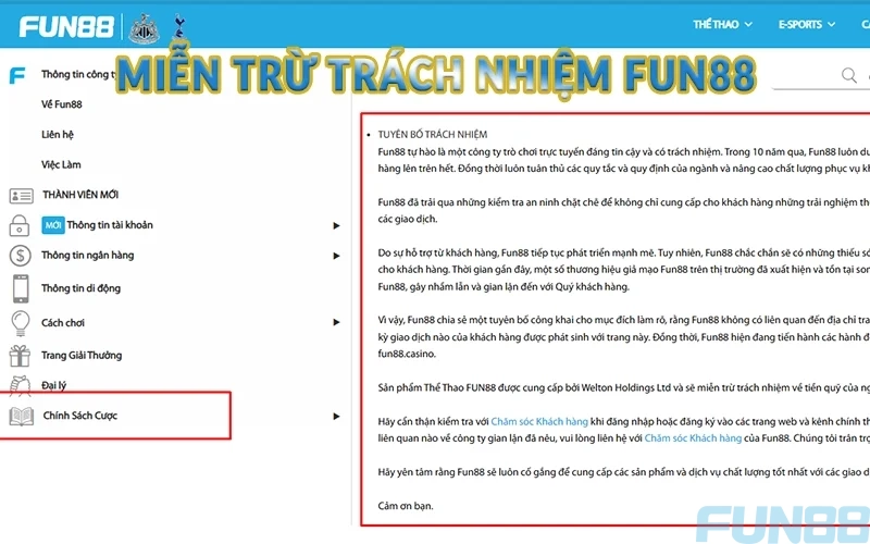 Chính sách miễn trừ trách nhiệm Fun88 năm 2025 1 Miễn trừ trách nhiệm Fun88